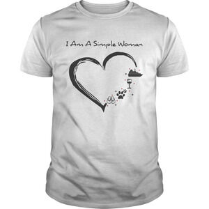 I Am A Simple Woman I Like Boat Wine Paw Dog And Flip Flop Shirt
